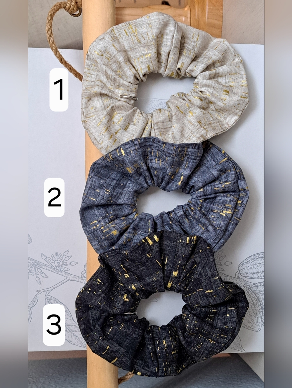 One Cotton Scrunchie Hair Tie - Neutral, Slate, Black Gold Speckles